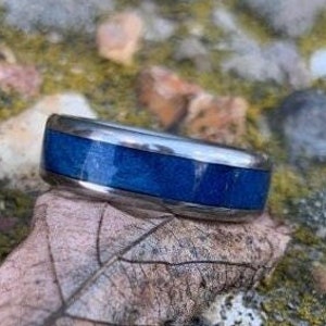 Women's Wedding Ring - Handmade Titanium and Blue Box elder Wood Ring - Wood engagement ring