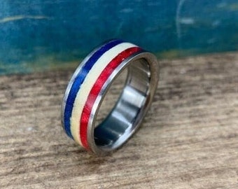 Wood Ring - Red White and Blue Ring - Custom Made Wedding Band for Men