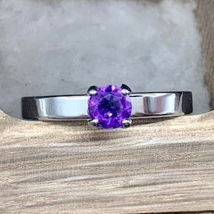 Titanium and Amethyst Engagement Ring - Handcrafted Hypoallergenic Wedding Band