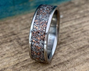 Titanium Junk Ring - Recycled Ring with Titanium, Copper, and Rose Quartz - Men's Eco Friendly Wedding Ring