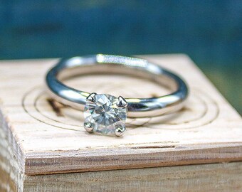 Ladies Dainty Engagement Ring - Women's Moissanite Wedding Band - Personalized Engraved Anniversary Ring - Classic Size Inclusive Solitaire