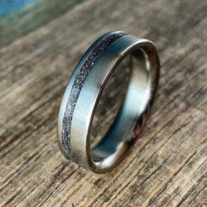 Unique Meteorite Ring For Him - Custom made Titanium and Meteorite Ring - Mens Wedding Band