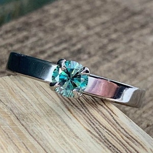 Titanium Engagement Ring for Her- Blue Green Moissanite Solitaire