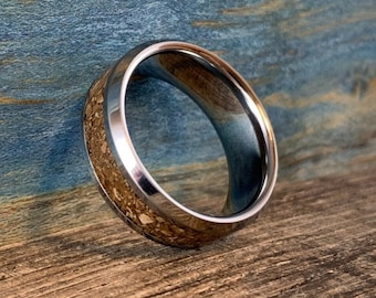 Men's Tungsten Wedding Band with T-Rex Bone Inlay - Dinosaur Bone Ring  - Unique Dinosaur Fossil Ring