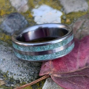 Moss Agate Ring- Titanium Ring Mens Wedding Band - Non Traditional Male Engagement Ring - Handcrafted Moss Agate Rings