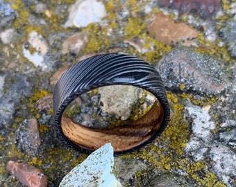 Damascus Steel Mens Ring with Zebrawood - Damascus Steel Wedding Band