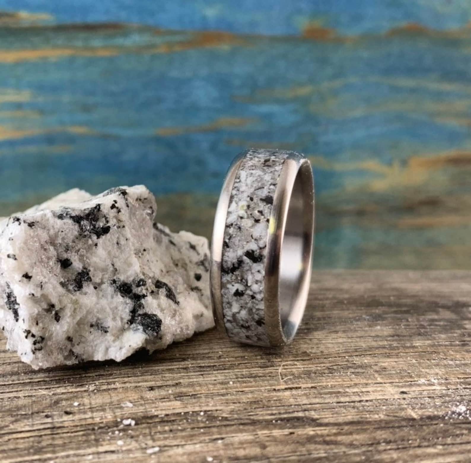 Custom Men's Titanium Ring With Granite Inlay – Unique Engraved Wedding ...