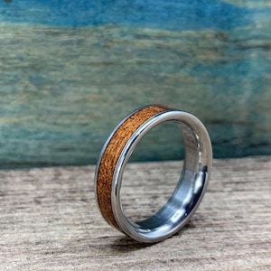 Mens Titanium Ring with Kauri Wood Inlay - Custom Made Wedding Band