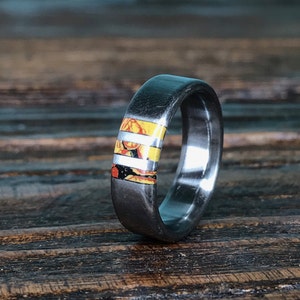 Dinosaur Bone Ring Mens Titanium Wedding Band with Dinosaur Bone Inlay image 5