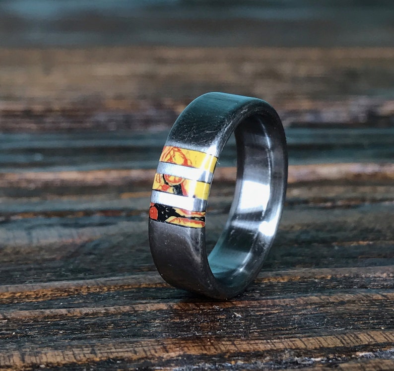 Dinosaur Bone Ring Mens Titanium Wedding Band with Dinosaur Bone Inlay image 5