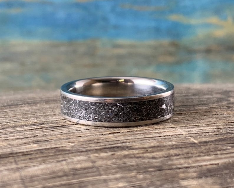Meteorite Ring Titanium Wedding Ring With Gibeon Meteorite | Etsy