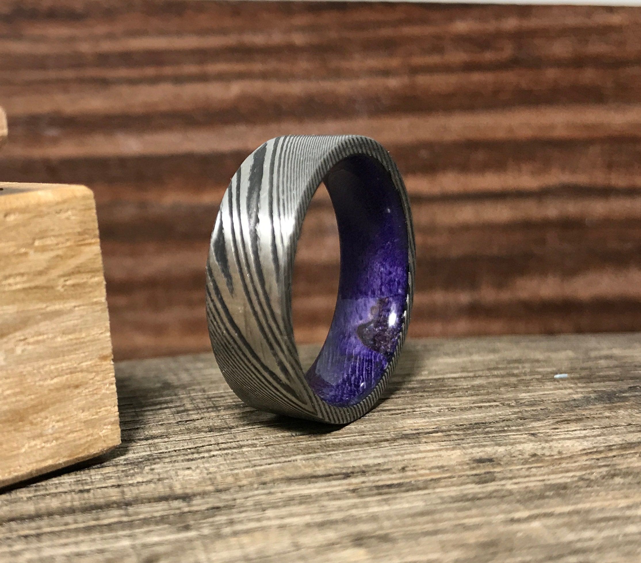 Purple Glow in the Dark Interior Carbon Fiber Men's Ring