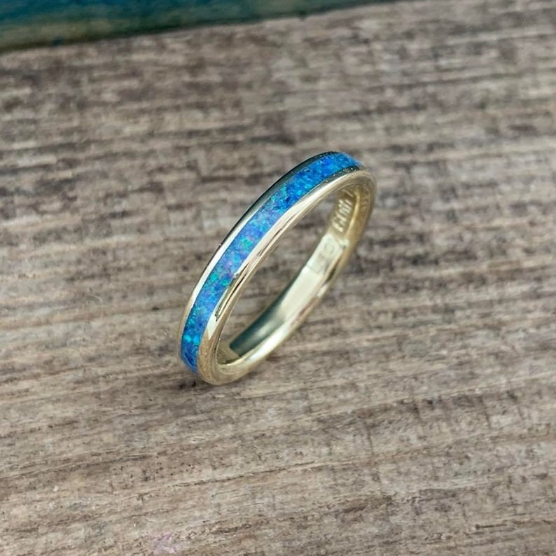 Yellow Gold and Blue Opal Wedding Ring Modern Ladies | Etsy