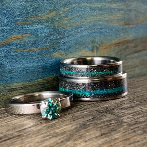 His and Hers Rings Engagement Rings Set With Opal, Meteorite and ...