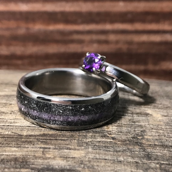 Couples Meteorite Wedding Bands- His Hers Wedding Ring Set- Promise Rings- Rose Gold Matching Wedding Rings- Romeo & Juliet