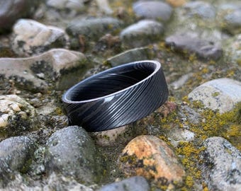 Damascus Steel Ring - Custom Made Stainless Wedding Band for Men