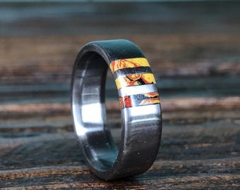 Dinosaur Bone Ring, Titanium Wedding Band for Men, Fossil Inlay