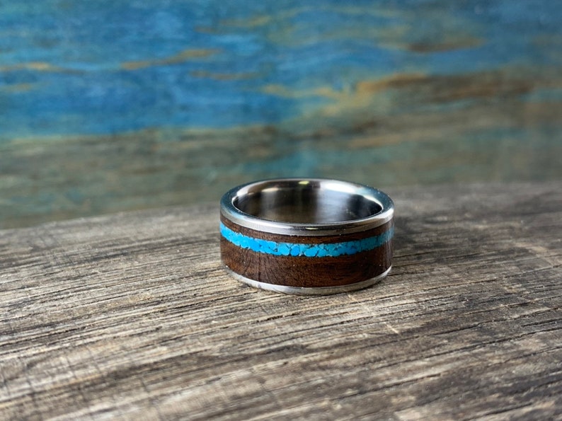 Titanium Ring With Wenge Wood and Turquoise Inlays Mens Etsy UK