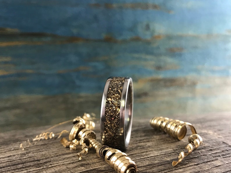 Eco Friendly Ring Titanium Wedding Ring with Reclaimed Gold Inlay Recycled Gold Ring for Men