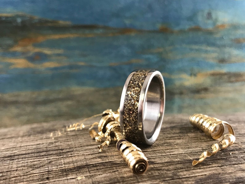Eco Friendly Ring Titanium Wedding Ring with Reclaimed Gold Inlay Recycled Gold Ring for Men