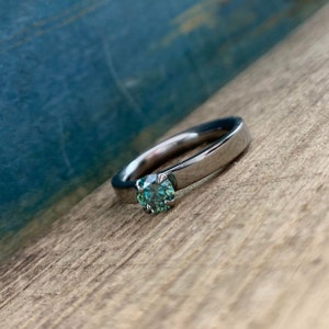 Titanium Engagement Ring for Her Blue Green Moissanite Solitaire image 3