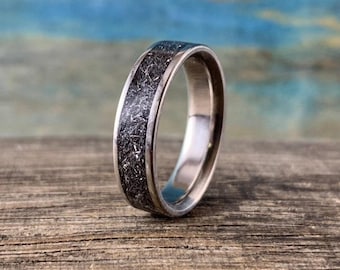 Men's Wedding Band - Titanium Ring with Gibeon Meteorite - Engraved