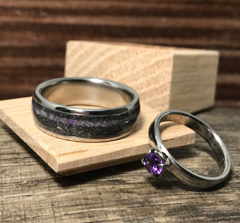 Wedding Band Set Wedding Bands His and Hers Meteorite Etsy