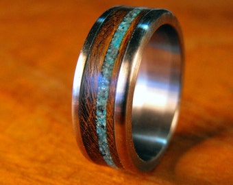 Titanium Ring, Wood Ring, Turquoise Ring, Mens Wedding Band, Wedding Ring, Mens Ring, Womens Ring, Wooden Ring, Mens Wood Ring, Handmade