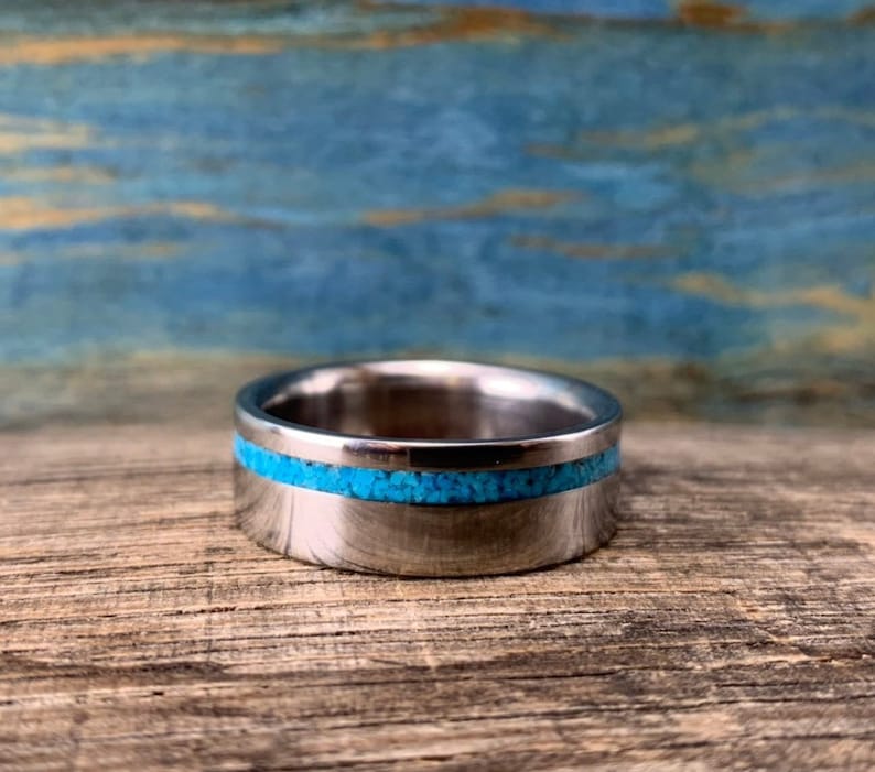 Mens Turquoise Ring Turquoise Wedding Ring Titanium Ring Etsy