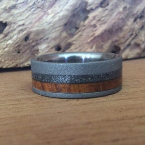 Meteorite Ring - Sandblasted Titanium Wedding Band with Wood Inlays image 3
