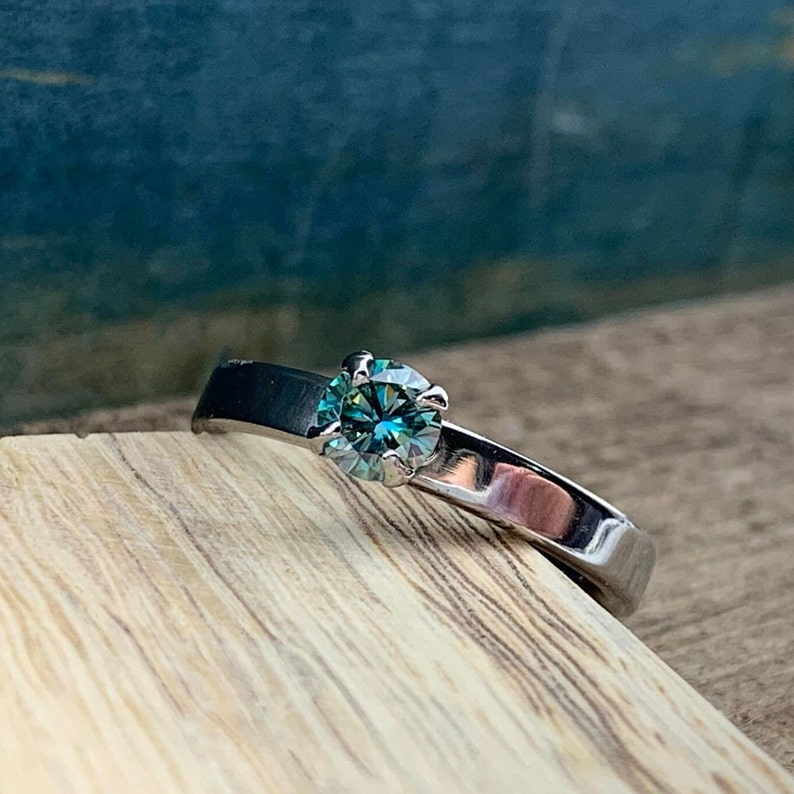 Titanium Engagement Ring for Her Blue Green Moissanite Solitaire image 2