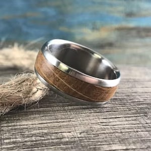 Whiskey Barrel Wedding Band - Titanium with Charred Oak Inlay for Men