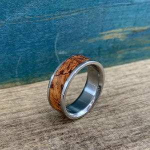 Men's Wedding Band, Aerospace Titanium with Cherry Burl Wood Inlay