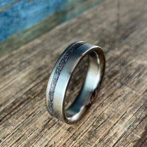 Mens Meteorite Ring - Polished Titanium Wedding Band - Engraved