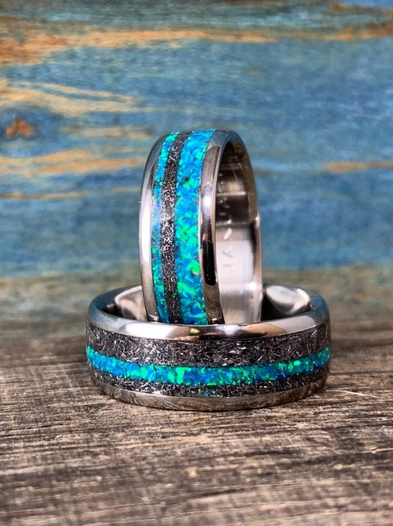 Opal Wedding Rings Set His and Hers Male Engagement Rings Etsy Australia