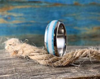 Deer Antler Ring Men's Turquoise Ring Titanium Wedding Ring