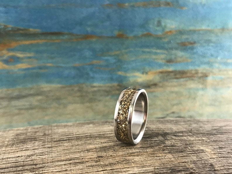 Eco Friendly Ring Titanium Wedding Ring with Reclaimed Gold Inlay Recycled Gold Ring for Men