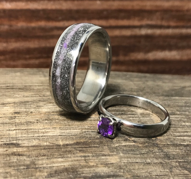 Wedding Band Set Wedding Bands His and Hers Meteorite Etsy