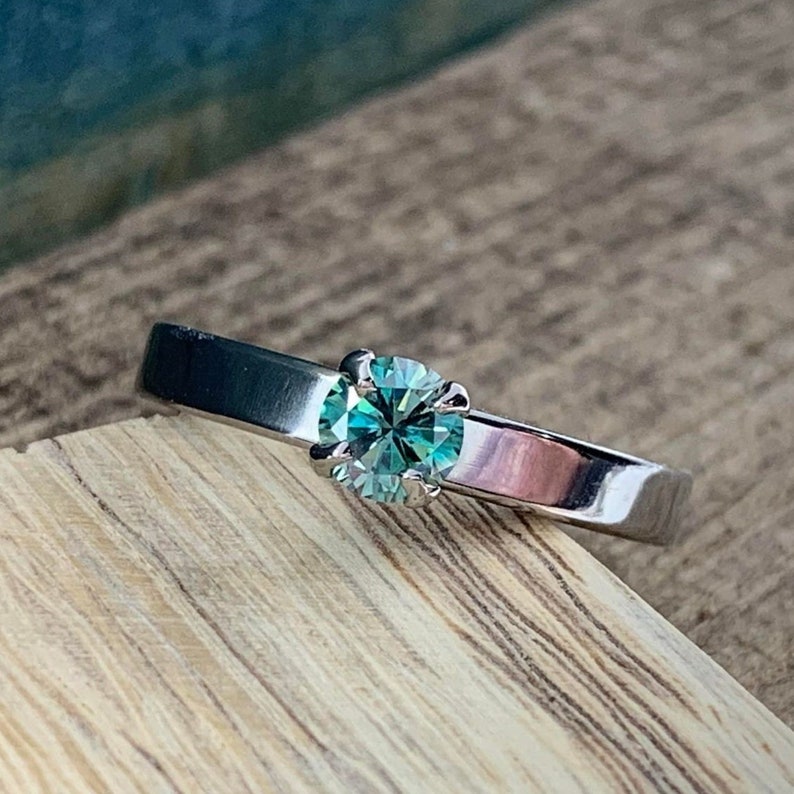 Titanium Engagement Ring for Her Blue Green Moissanite Solitaire image 1