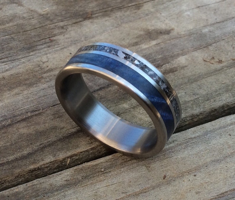 Men's Wedding Band Meteorite Wedding Ring for Him Blue Etsy