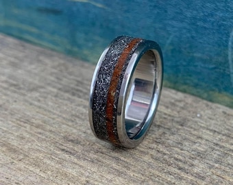 Meteorite Men's Titanium Ring with Martian Soil Inlay - Space Inspired Wedding Band