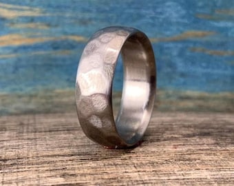 Hand Distressed Titanium Ring - Mens Textured Wedding Band with Comfort Fit