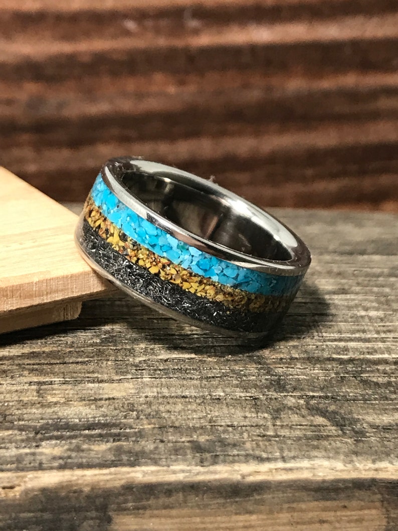 Turquoise Ring With Dinosaur Bone and Meteorite Men's - Etsy