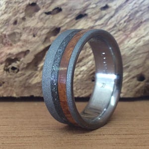 Meteorite Ring - Sandblasted Titanium Wedding Band with Wood Inlays image 2