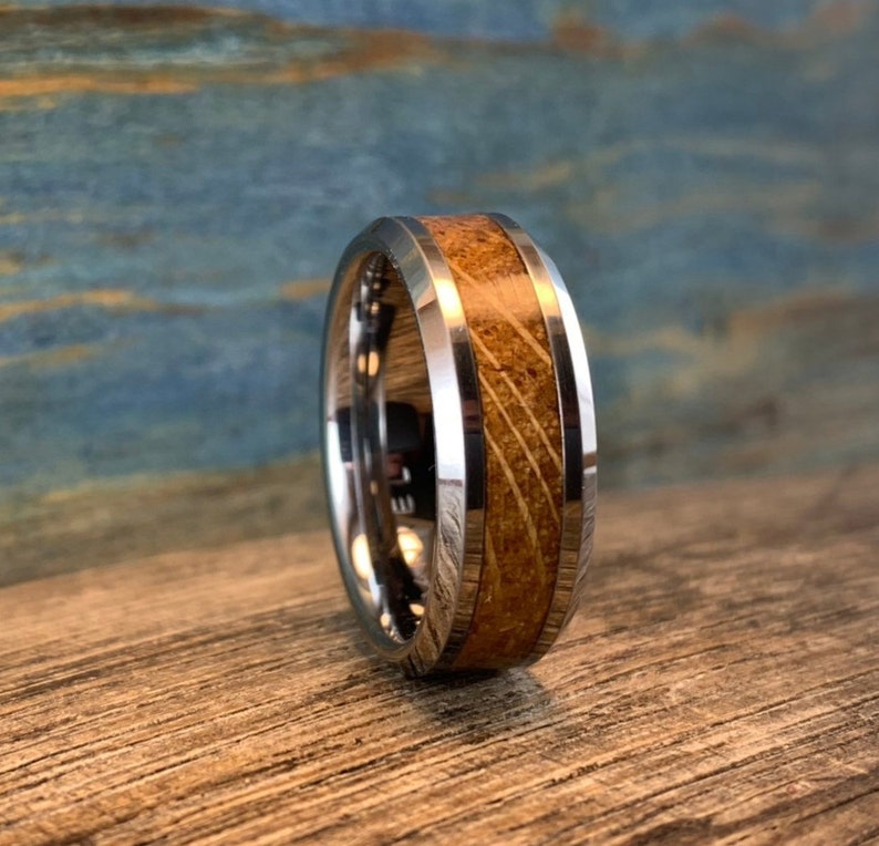 Men's Tungsten Ring Whiskey Barrel Wood Ring for Men Etsy