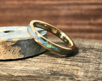 Opal Engagement Ring in 10k Yellow Gold - Ladies Wedding Band