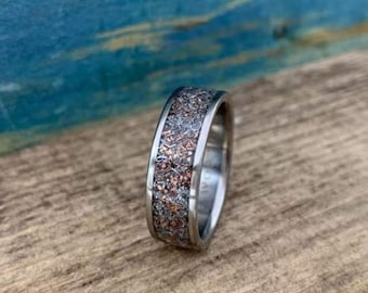 Junk Ring: Titanium Wedding Band with Recycled Mixed Metal Inlay for Men