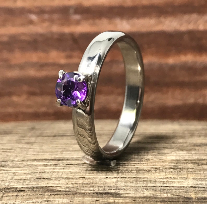 Titanium and Amethyst Engagement Ring Dainty Amethyst Ring | Etsy