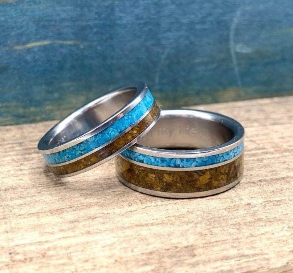 Rustic Turquoise and Tigers Eye Wedding Bands His and Her | Etsy
