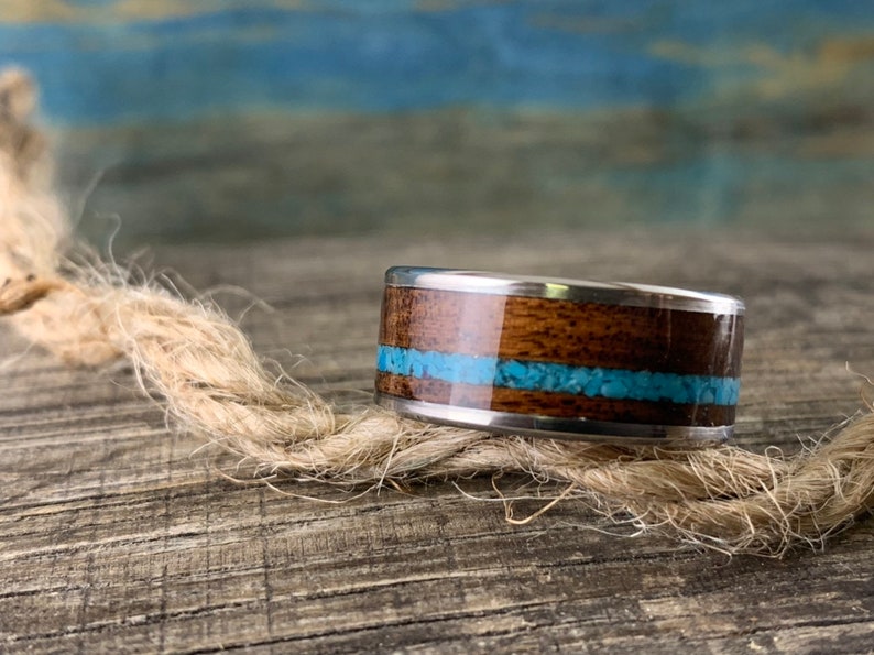 Titanium Ring With Wenge Wood and Turquoise Inlays Mens Etsy UK